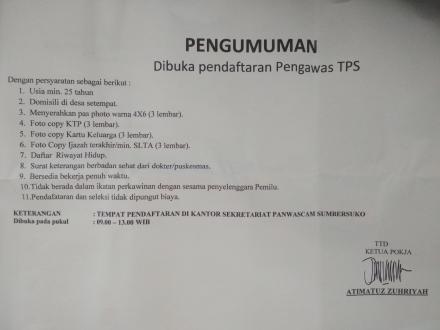 PENGUMUMAN PEREKRUTAN PENGAWAS TPS